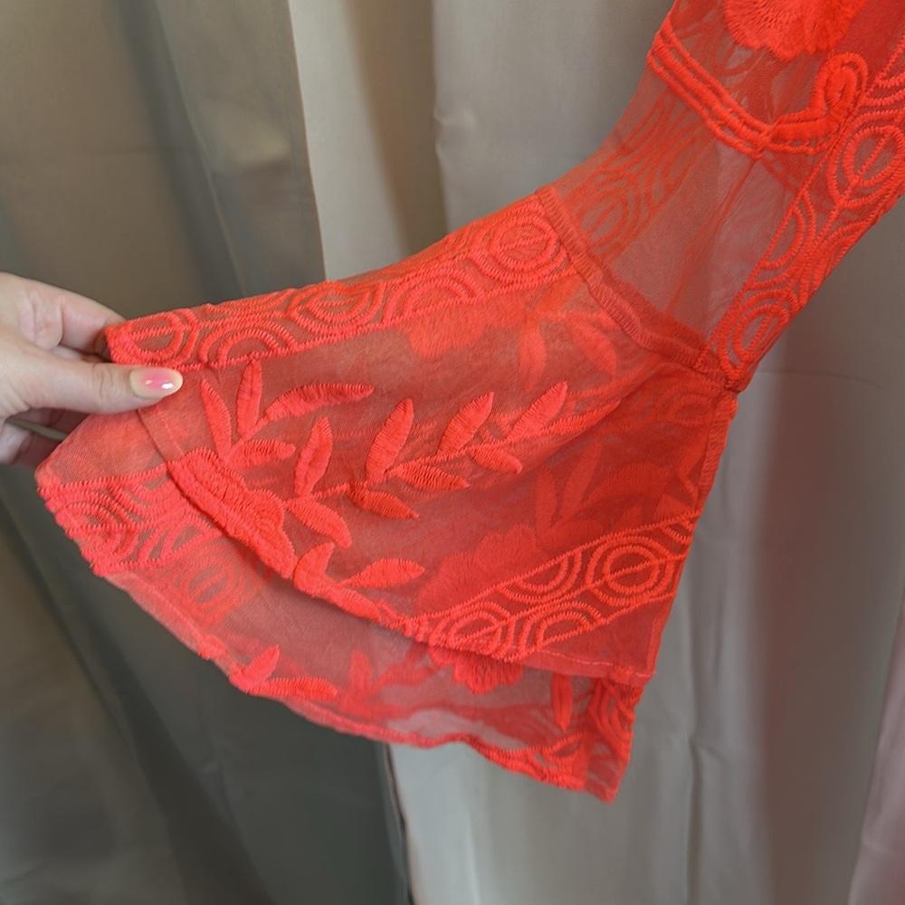Sheer Bright Pink Neon Floral 60s 70s inspired Long Kimono DusterCardigan - Picture 3 of 6
